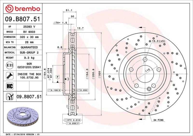 Brembo 09.B807.51 Brake Disc - 2