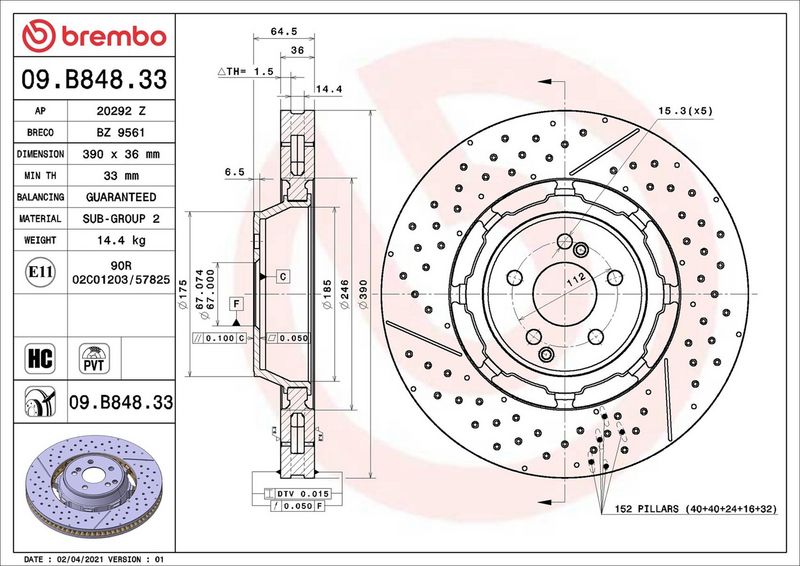 Brembo 09.B848.33 Brake Disc - 2