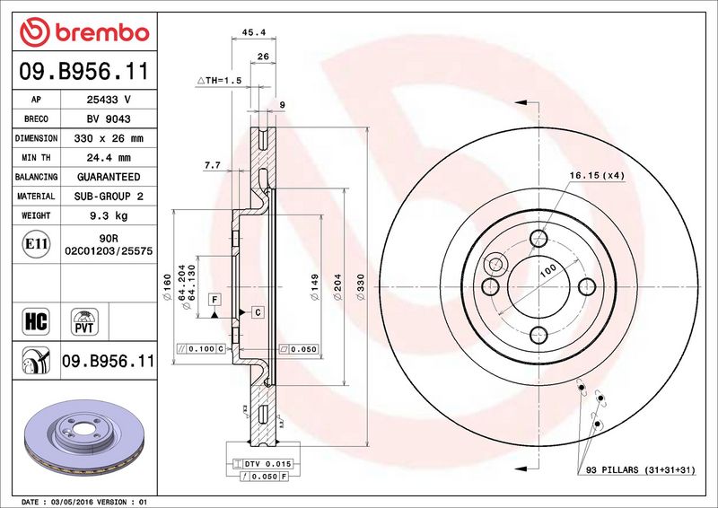 Brembo 09.B956.11 Brake Disc - 2