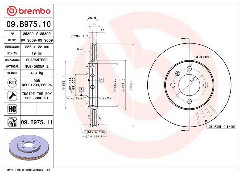Brembo 09.B975.11 Brake Disc - 2