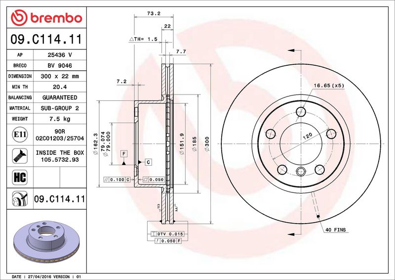 Brembo 09.C114.11 Brake Disc - 2