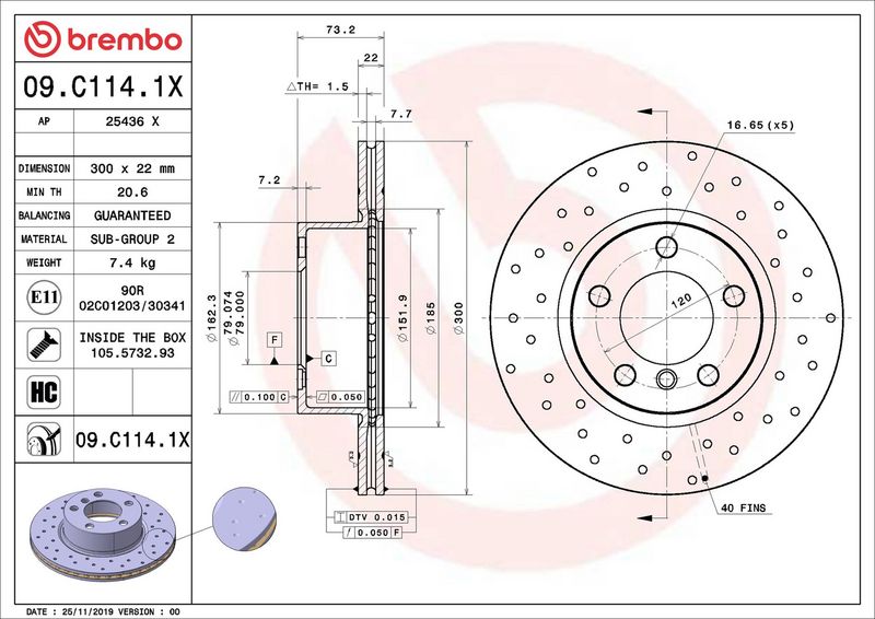 Brembo 09.C114.1X Brake Disc - 2