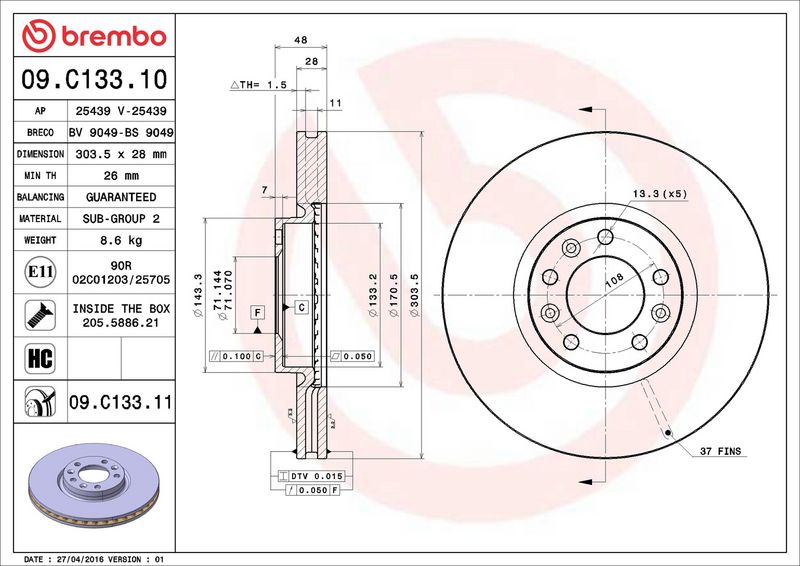 Brembo 09.C133.11 Brake Disc - 2