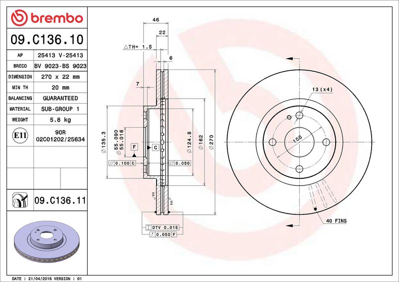 Brembo 09.C136.11 Brake Disc - 2