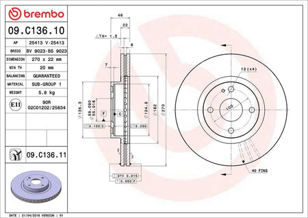 Brembo 09.C136.11 Brake Disc - 2