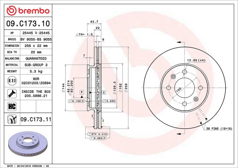 Brembo 09.C173.11 Brake Disc - 2