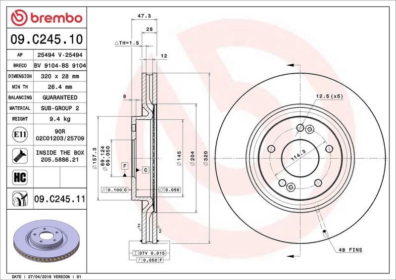 Brembo 09.C245.11 Brake Disc - 2
