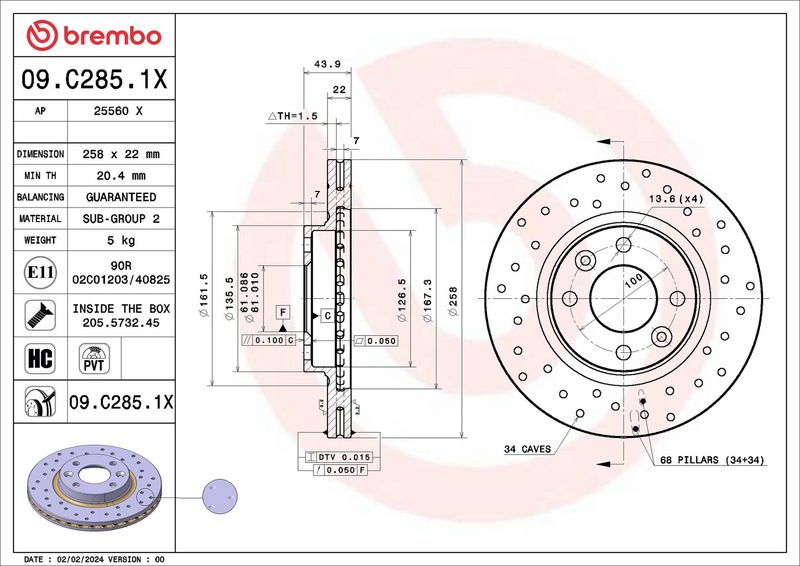 Brembo 09.C285.1X Brake Disc - 2
