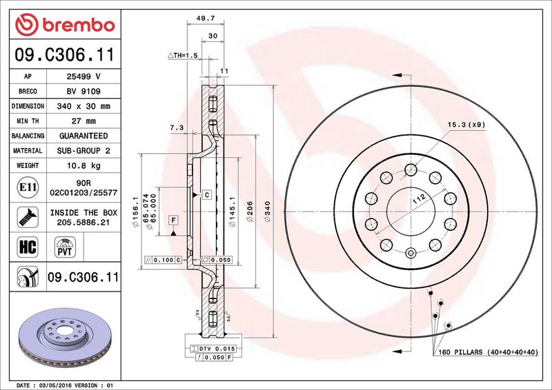 Brembo 09.C306.11 Brake Disc - 2