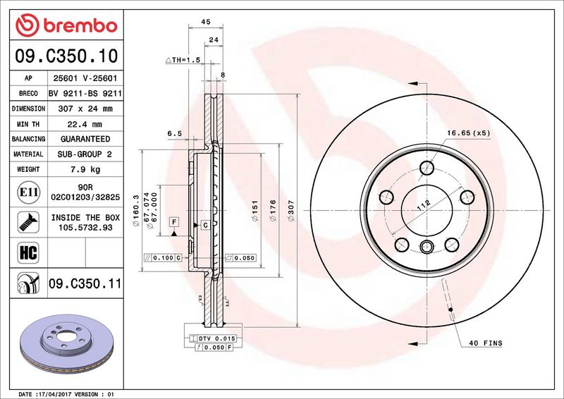 Brembo 09.C350.11 Brake Disc - 2