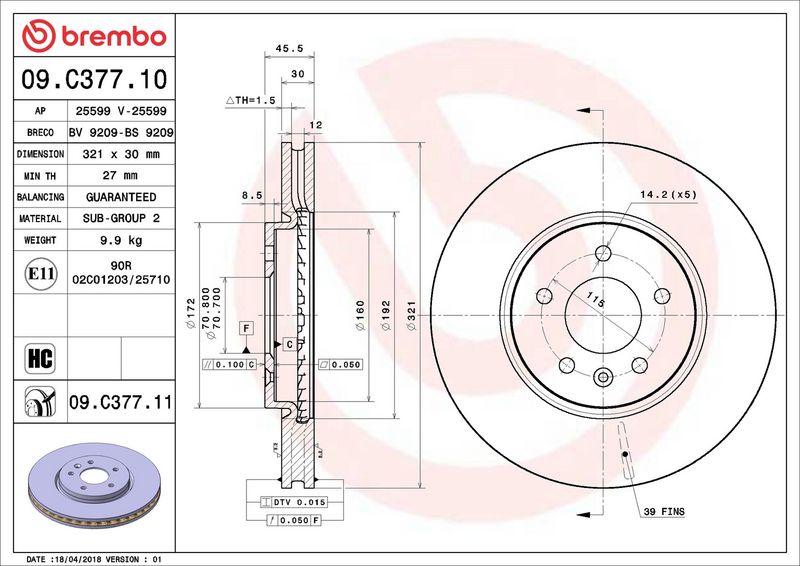 Brembo 09.C377.11 Brake Disc - 2