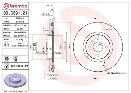 Brembo 09.C391.21 Brake Disc - 2