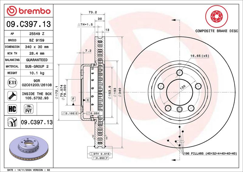 Brembo 09.C397.13 Brake Disc - 2