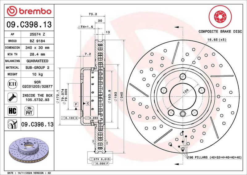 Brembo 09.C398.13 Brake Disc - 2