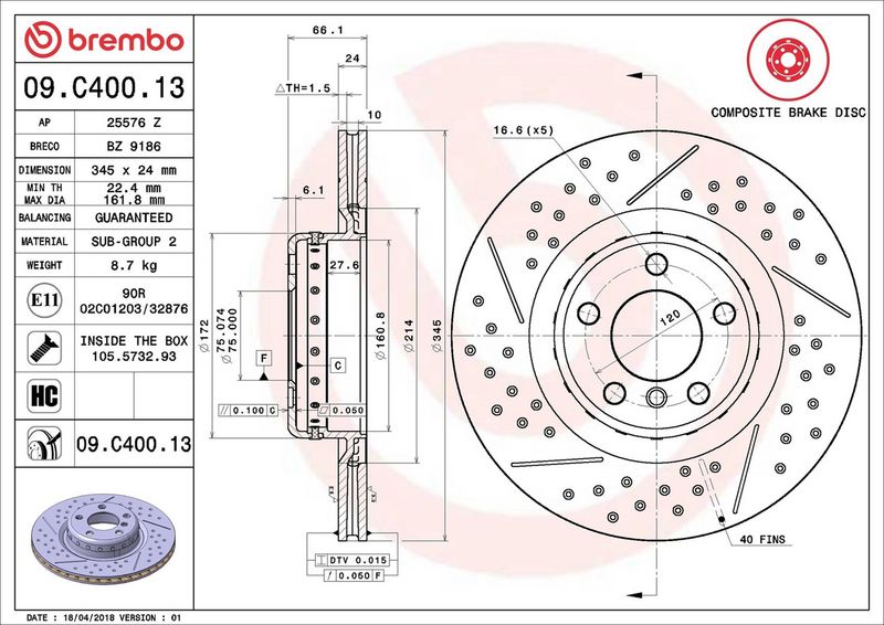 Brembo 09.C400.13 Brake Disc - 2