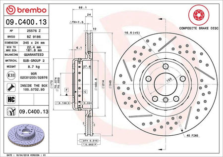 Brembo 09.C400.13 Brake Disc - 2
