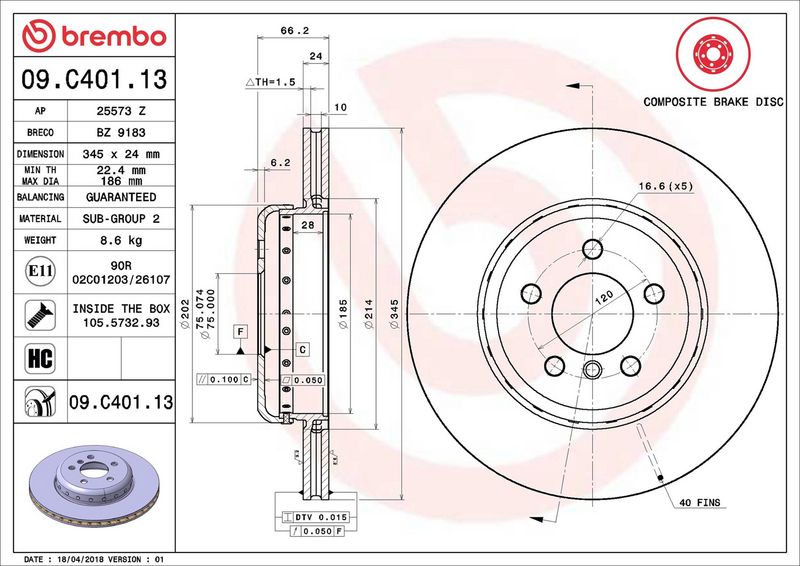 Brembo 09.C401.13 Brake Disc - 2