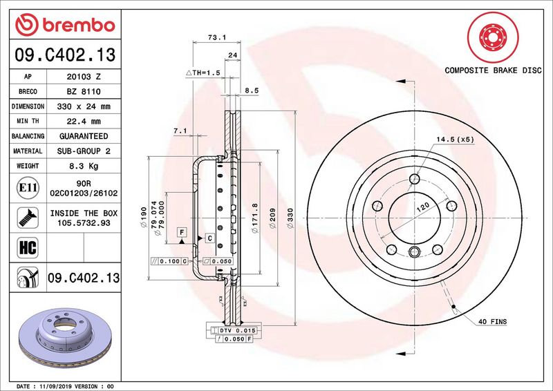 Brembo 09.C402.13 Brake Disc - 2