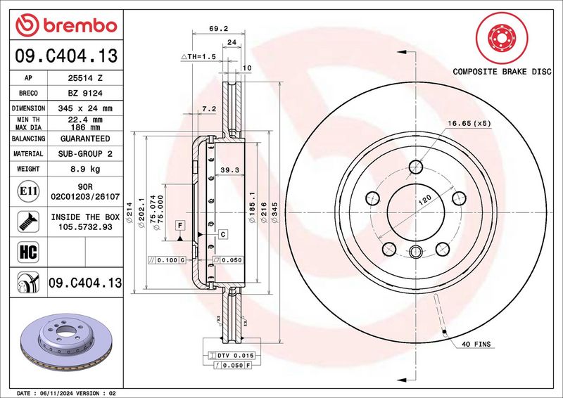 Brembo 09.C404.13 Brake Disc - 2