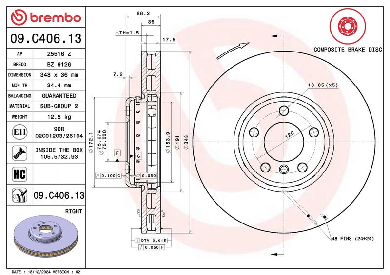 Brembo 09.C406.13 Brake Disc - 2