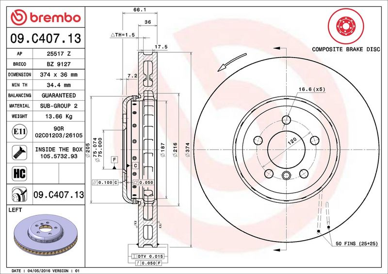 Brembo 09.C407.13 Brake Disc - 2
