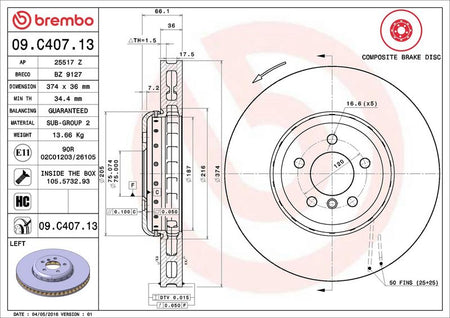 Brembo 09.C407.13 Brake Disc - 2