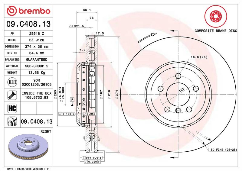 Brembo 09.C408.13 Brake Disc - 2