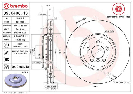 Brembo 09.C408.13 Brake Disc - 2