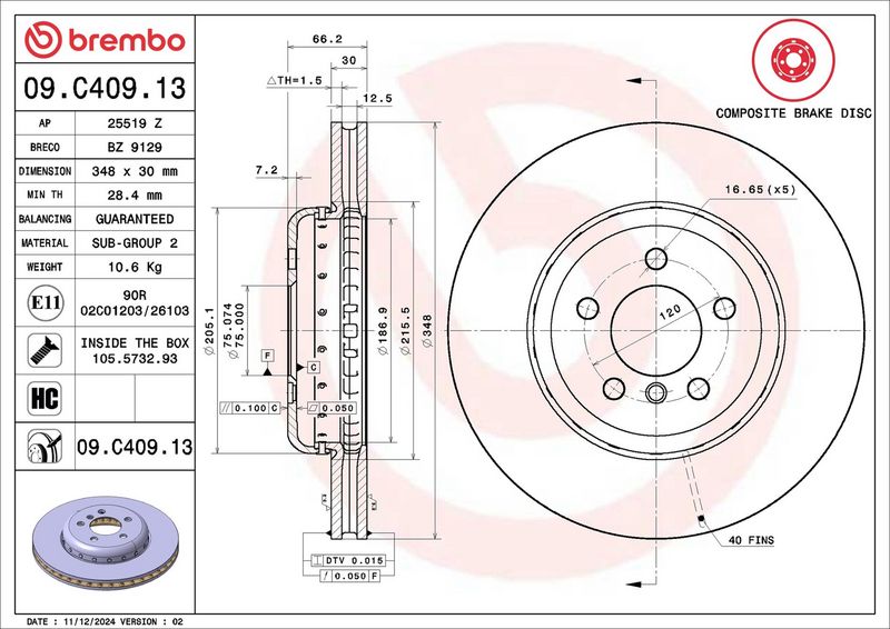Brembo 09.C409.13 Brake Disc - 2