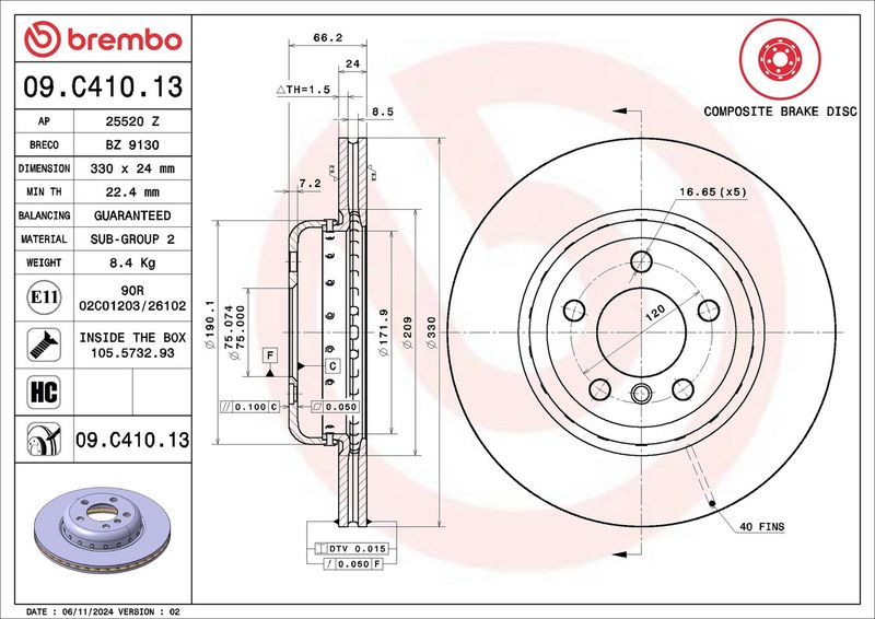 Brembo 09.C410.13 Brake Disc - 2