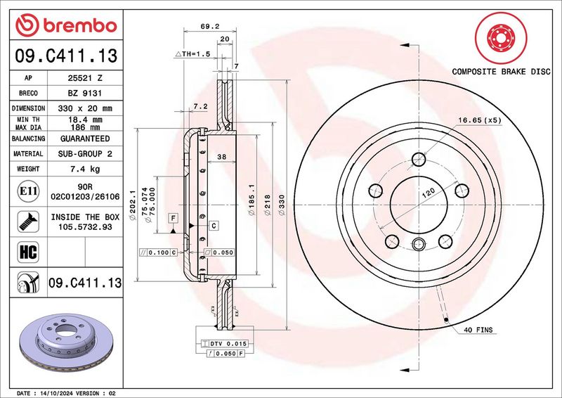 Brembo 09.C411.13 Brake Disc - 2