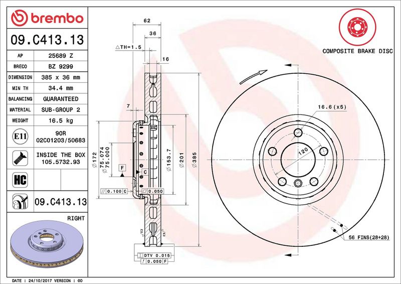 Brembo 09.C413.13 Brake Disc - 2