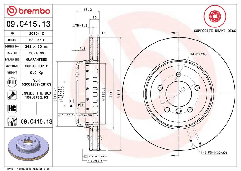 Brembo 09.C415.13 Brake Disc - 2