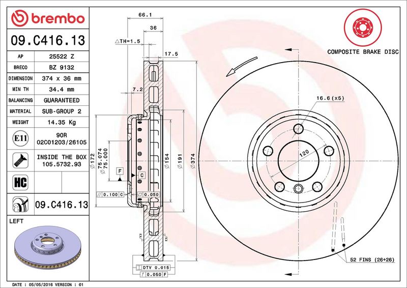 Brembo 09.C416.13 Brake Disc - 2