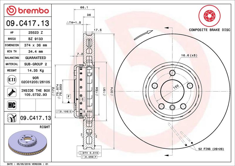Brembo 09.C417.13 Brake Disc - 2