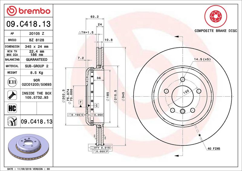Brembo 09.C418.13 Brake Disc - 2
