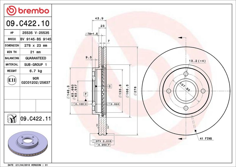 Brembo 09.C422.11 Brake Disc - 2