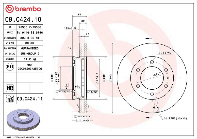 Brembo 09.C424.11 Brake Disc - 2