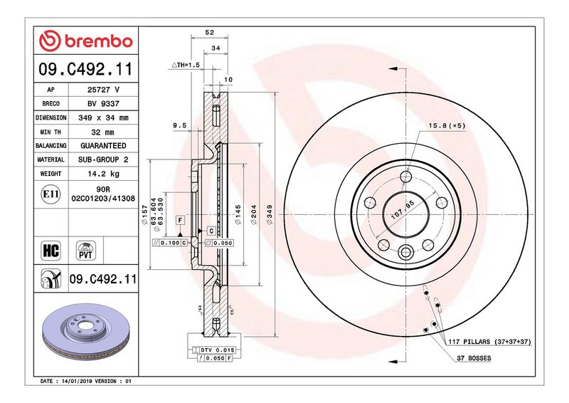 Brembo 09.C492.11 Brake Disc - 2