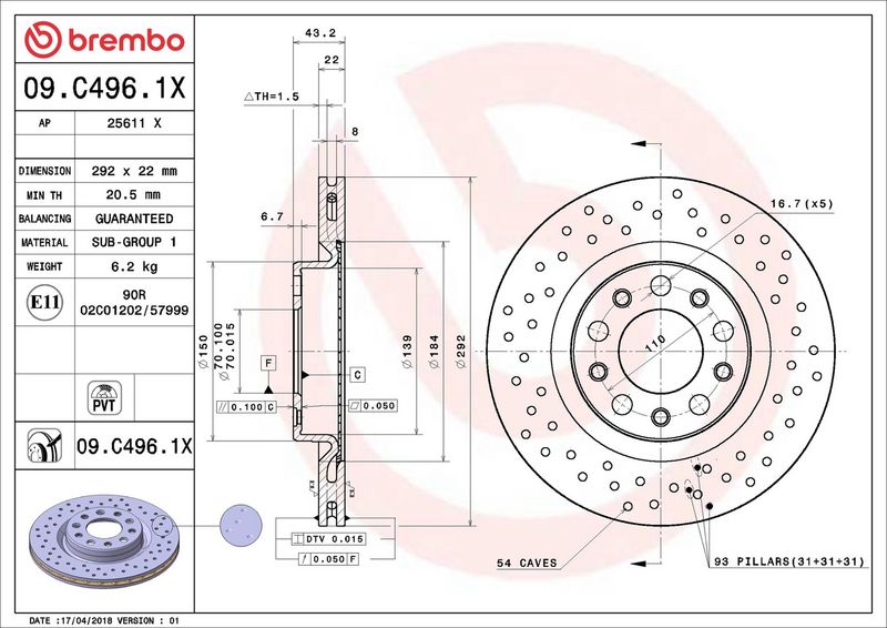 Brembo 09.C496.1X Brake Disc - 2