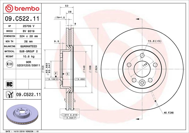 Brembo 09.C522.11 Brake Disc - 2