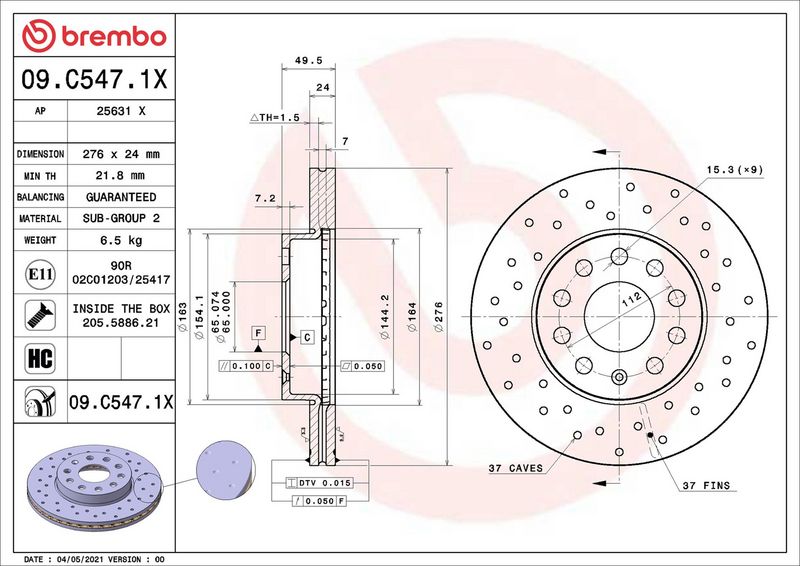 Brembo 09.C547.1X Brake Disc - 2
