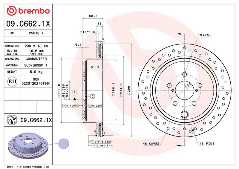 Brembo 09.C662.1X Brake Disc - 1