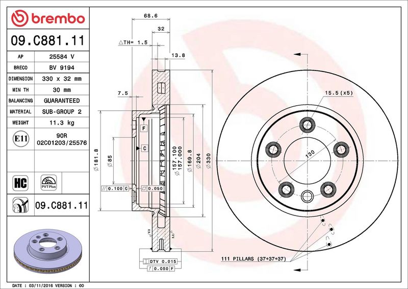 Brembo 09.C881.11 Brake Disc - 2