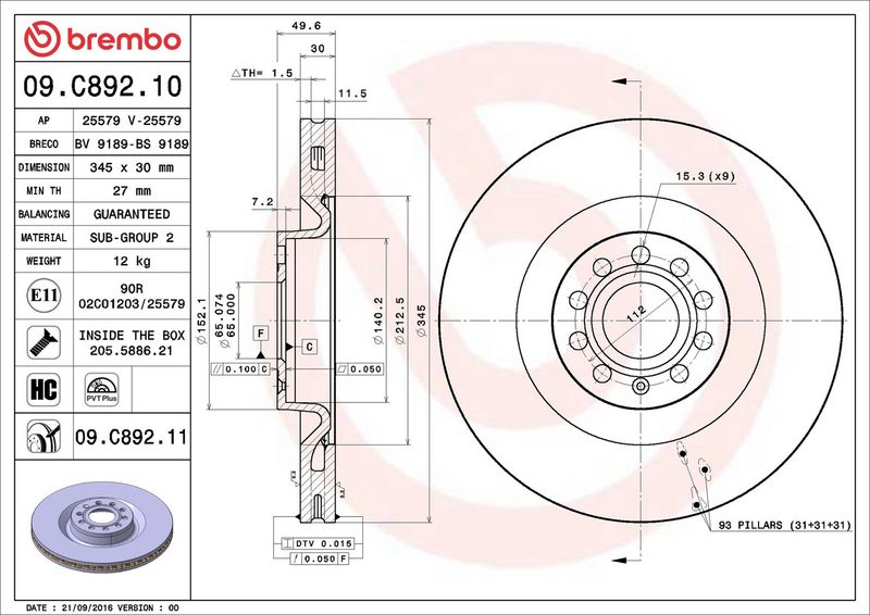 Brembo 09.C892.11 Brake Disc - 2