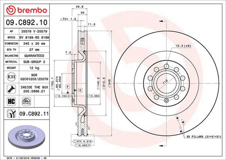 Brembo 09.C892.11 Brake Disc - 2