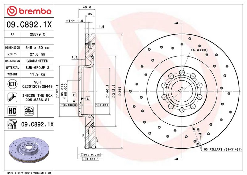 Brembo 09.C892.1X Brake Disc - 2