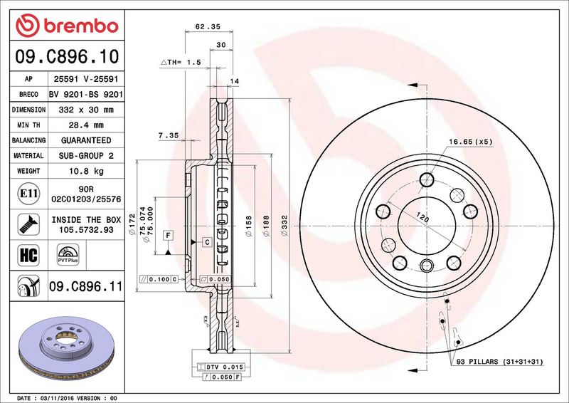 Brembo 09.C896.11 Brake Disc - 2
