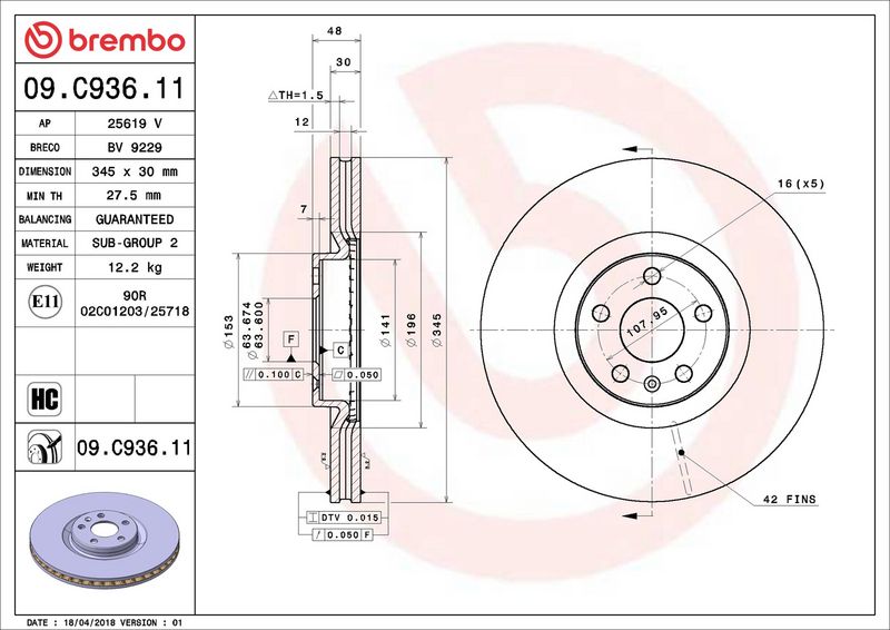 Brembo 09.C936.11 Brake Disc - 2