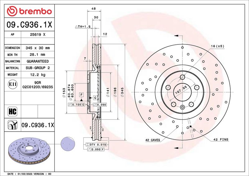 Brembo 09.C936.1X Brake Disc - 2
